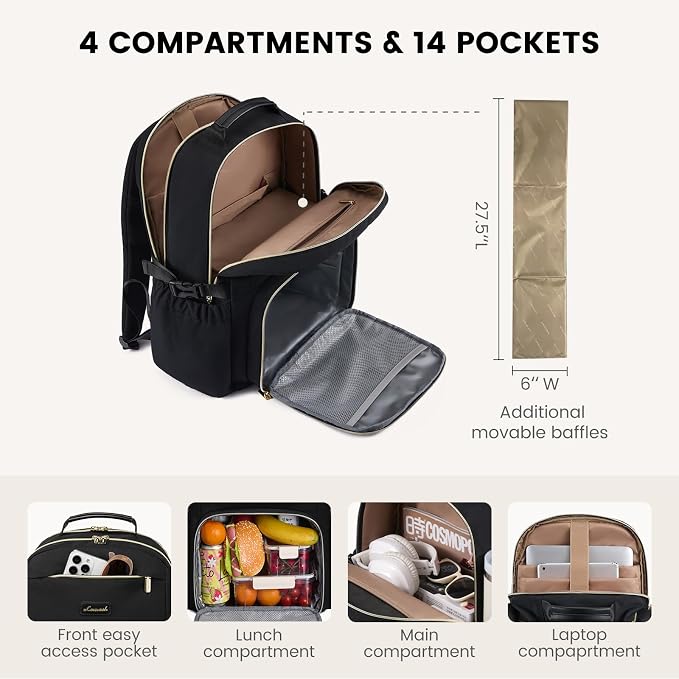 LOVEVOOK Lunch Backpack with Lunch Compartment, 15.6 Inch Laptop Work Travel - Image 4