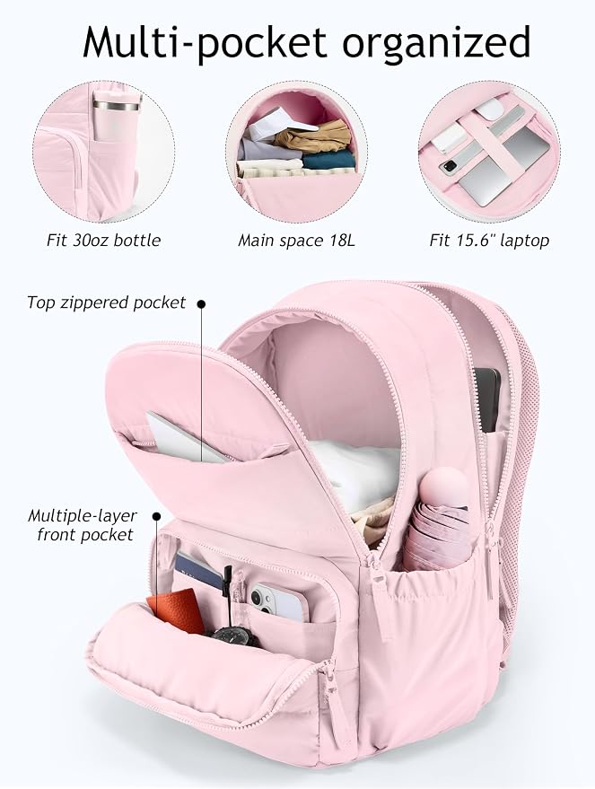 Uselike Travel Backpack for Women, 15.6 Inch Laptop Backpack, Quilted College - Image 2