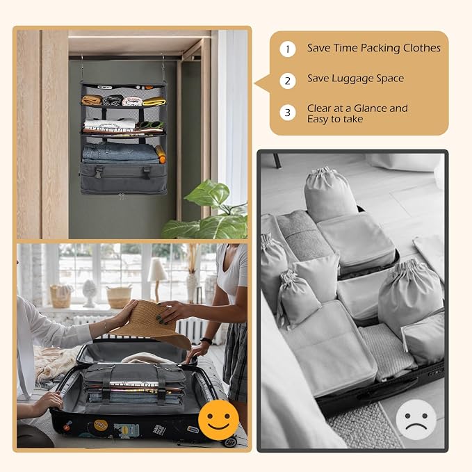 Surblue Hanging Closet Storage Bag Collapsible 3-Shelf Washable Oxford Fabric - Image 4