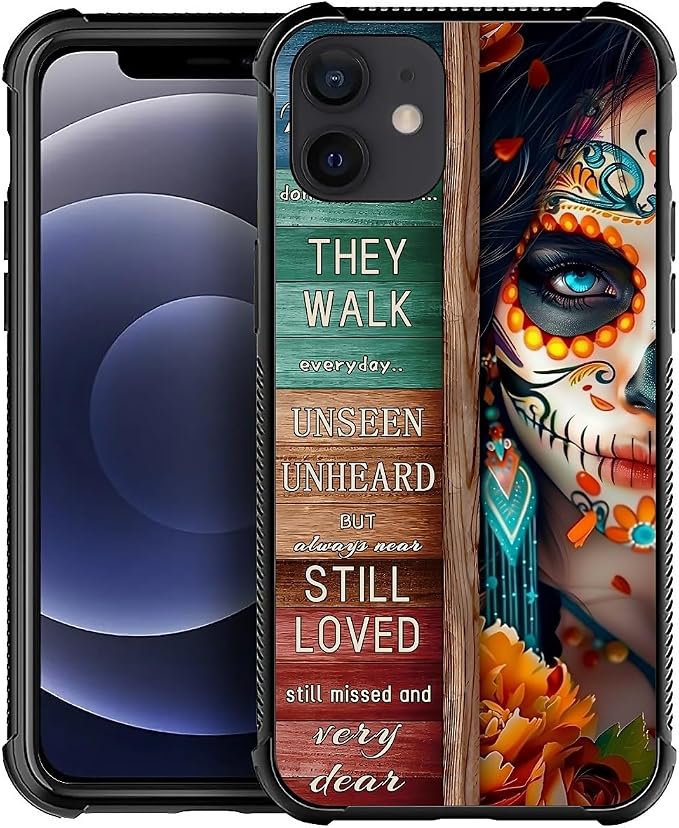 for iPhone 12/12 Pro Case, Sugar Skull Day of Death Halloween Pattern Graphic by FKBRCL4U