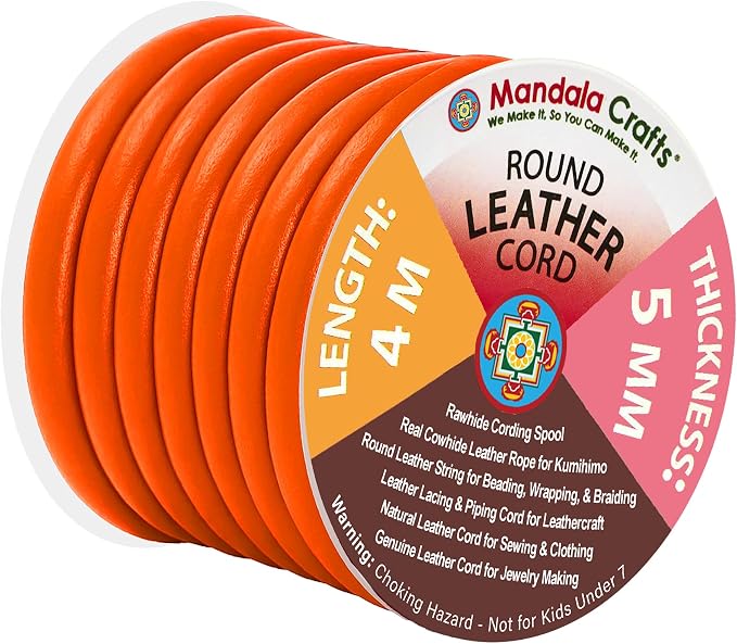 Mandala Crafts Round Genuine Orange Leather Cord by MandalaCrafts
