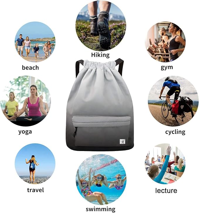 Waterproof Drawstring Bag, Gym Bag Sackpack Sports Beach Backpack - Image 5