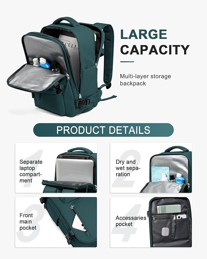WONHOX Large Travel Backpack Carry on Flight Approved Laptop Work Business - Image 4