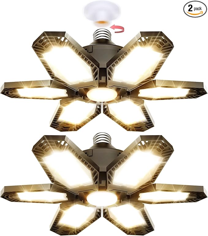 TANBABY 2 Pack LED Garage Lights, 150W Deformable Garage Light Bulb, Total by Tanbaby