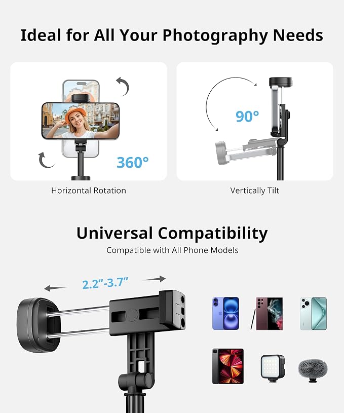 Selfie Stick Travel Tripod for iPhone Wireless Remote for Selfies, Extendable - Image 4
