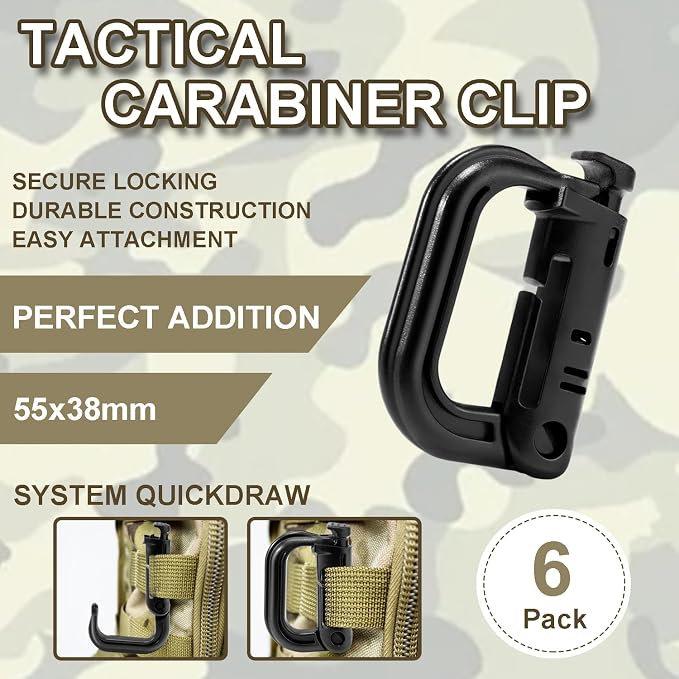 6 Pack 2.12“ Tactical Locking D Ring Plastic Carabiner Backapck Molle Hook Clip - Image 5