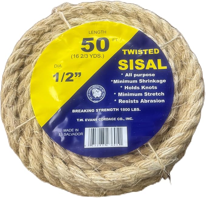 T.W. Evans Cordage Co. 22-605 1/2 in. x 50'. Twisted Sisal Rope by T.W+.+Evans+Cordage+Co.