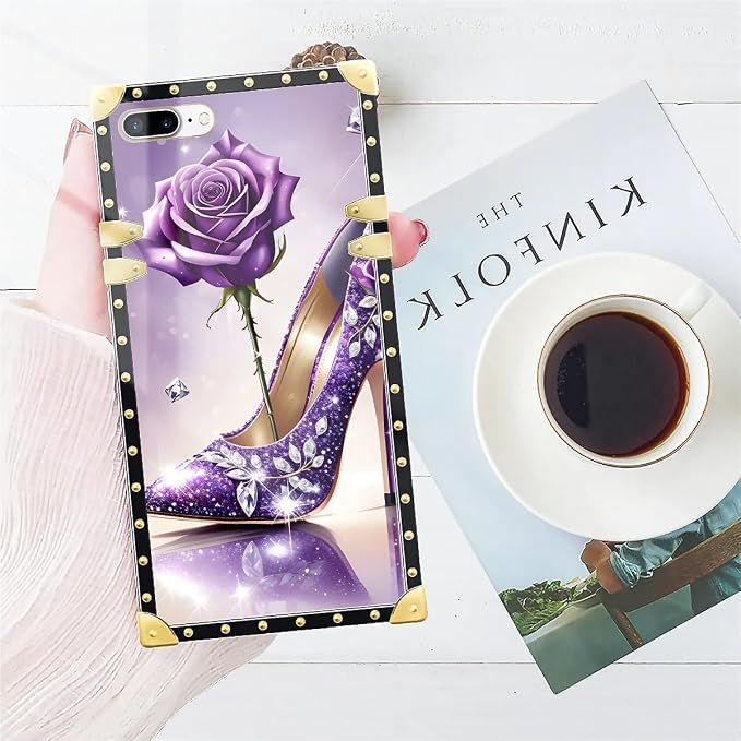 Compatible with iPhone 8 Plus 7 Plus Case, High Heeled Purple Diamond Rose - Image 7