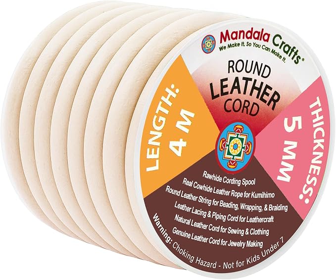 Mandala Crafts Round Genuine Cream Leather Cord by MandalaCrafts
