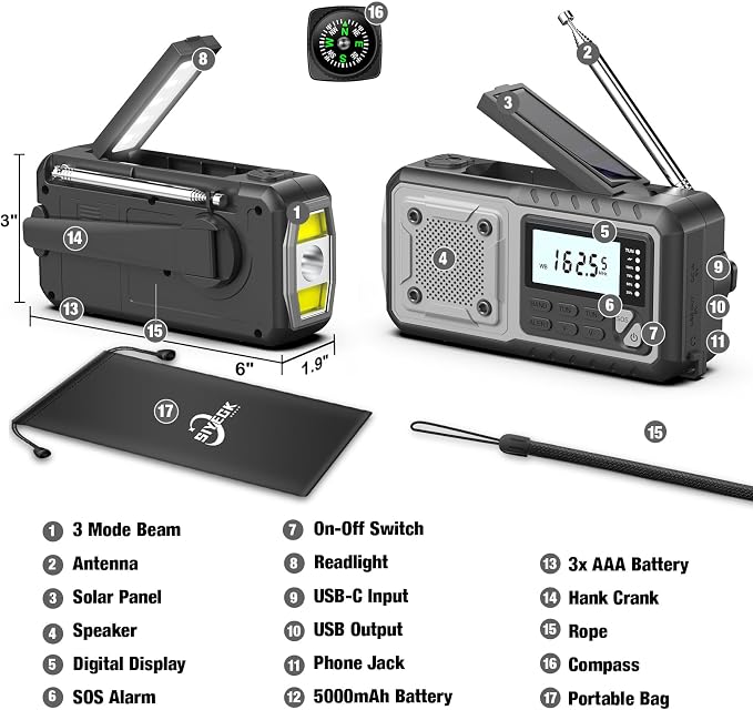 Emergency Weather Radio 5000mAh - Image 3