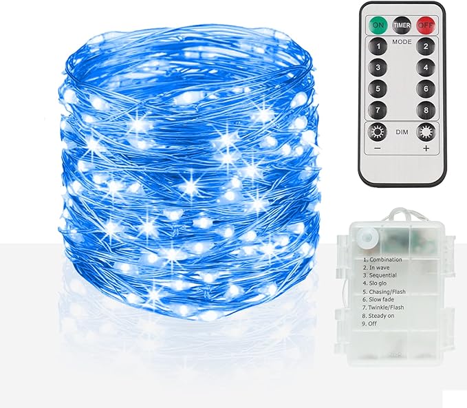 suddus Blue LED Christmas Lights Outdoor，200led 66ft Battery Operated Fairy by SUDDUS