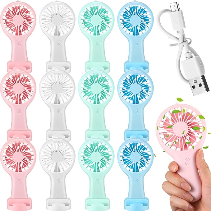 Woanger 12 Pcs Mini Handheld Fan Bulk 3 Speed USB Electric Battery Operated by Woanger