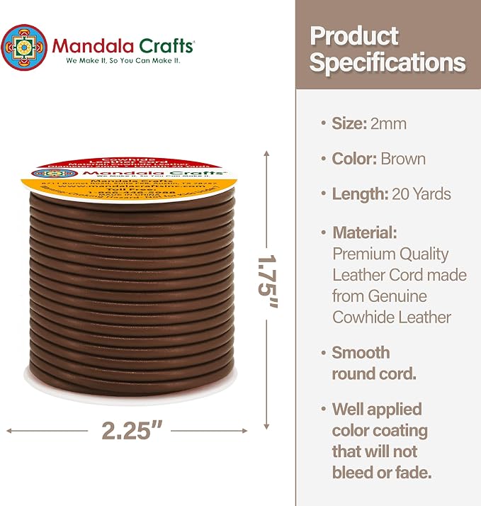 Mandala Crafts Round Cowhide Genuine Brown Leather Cord - Image 4