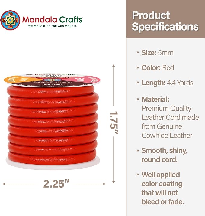Mandala Crafts Round Genuine Red Leather Cord - Image 4