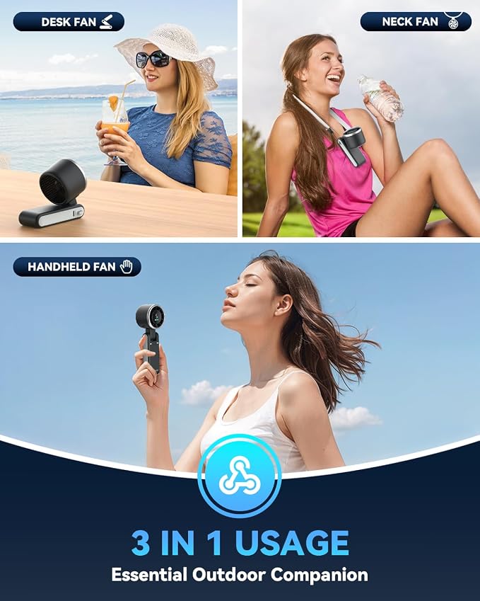 PlayHot Portable Handheld Turbo Fan, 5 Gear Wind, Battery Operated, 3 IN 1 Hand - Image 4