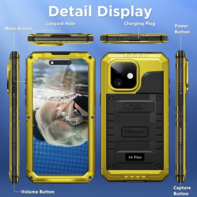 Mitywah Waterproof Case for iPhone 16 Plus, Shockproof Heavy Duty Case - Image 8