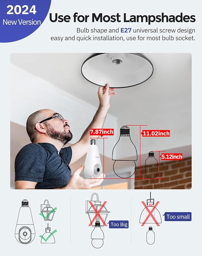 Hugolog 2K 3MP Light Bulb Security Camera 5G& 2.4GHz WiFi, 360° Wireless - Image 4