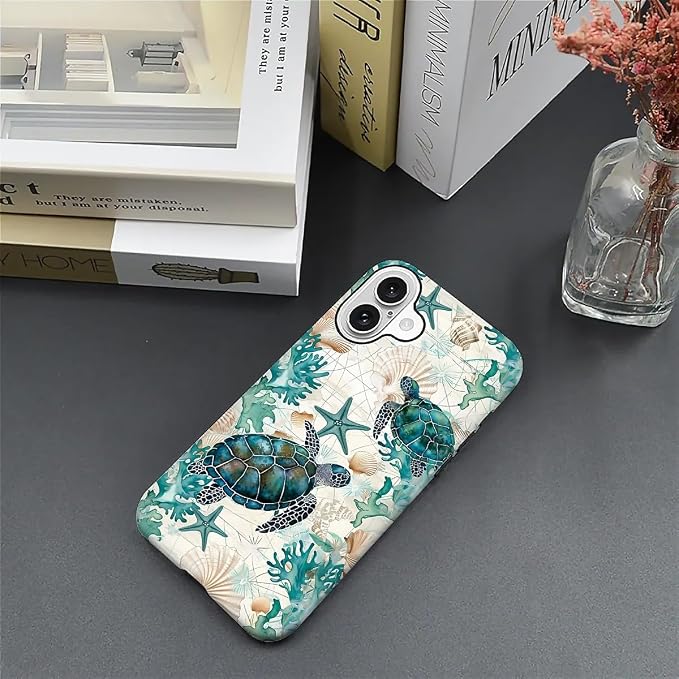 for iPhone 16 Case, HH2 Ocean Sea Turtle Nautical Map Hybrid 2 Layer Hard Shell - Image 5