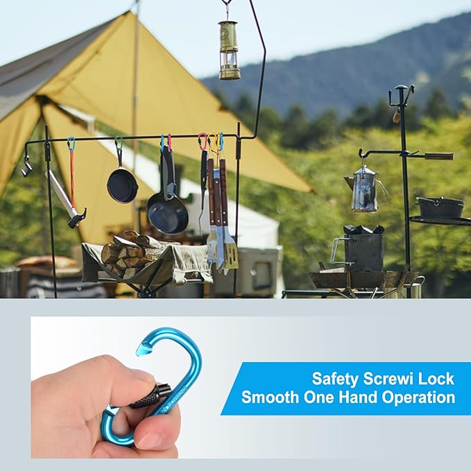 10 Pack Aluminum D Ring Key Rings Hiking Clips Locking Carabiner - Image 7