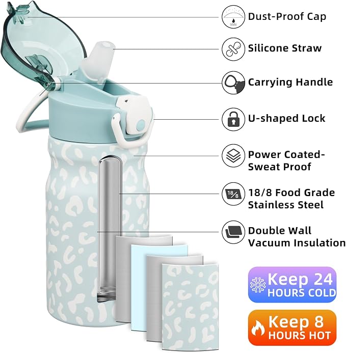 BJPKPK Water Bottle with Straw 14oz Insulated Water Bottles Reusable Stainless - Image 2
