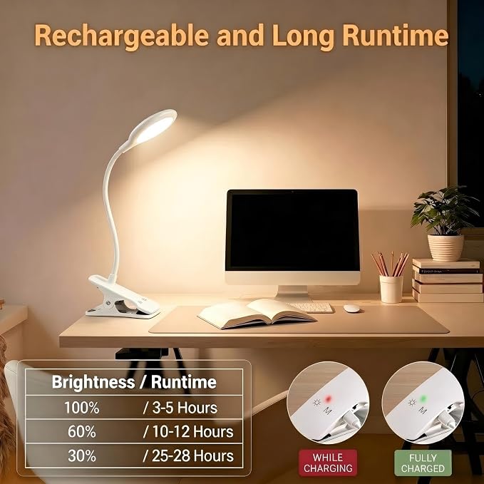 Reading Light, 28 LEDs Rechargeable Clip on Lamp, 3 Color x 3 Brightness Clip - Image 4