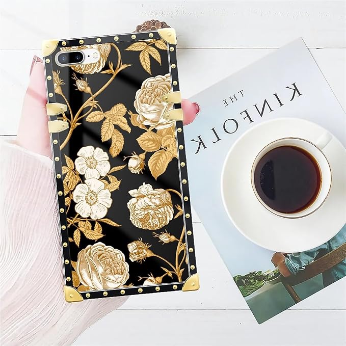 Compatible with iPhone 8 Plus 7 Plus Case, Blooming Rose Golden Flower Luxury - Image 7