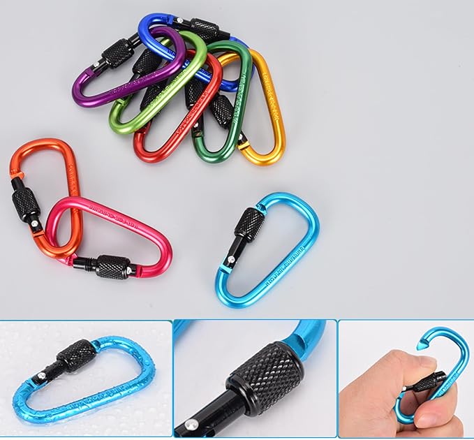 10 Pack Aluminum D Ring Key Rings Hiking Clips Locking Carabiner - Image 9