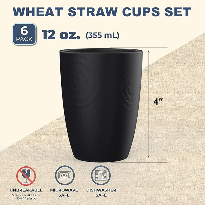 Wheat Straw Cups 6 PCS Good Alternative to Plastic Reusable Cups 12 oz - Image 2