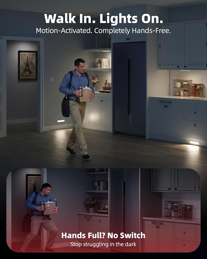 6-Pack Under Cabinet Lighting Wireless, 1800mAh Rechargeable Motion Sensor - Image 6
