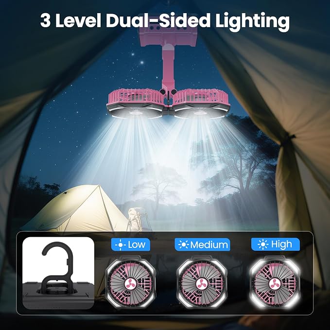 Dual Head Portable Rechargeable Fan 20000mAh Battery Powered Camping Fan - Image 4