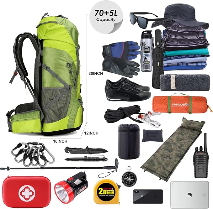 75L Hiking Backpack with Rain Cover Waterproof Camping Backpack Shoes Warehouse - Image 3