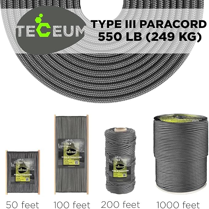 TECEUM 5/32" Paracord Rope 1000 – 1000ft / 200ft / 100ft / 50ft – Tactical - Image 9
