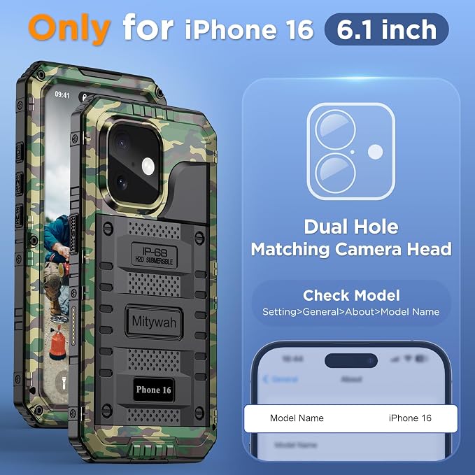 Mitywah Waterproof Case for iPhone 16, Shockproof Heavy Duty Case - Image 2