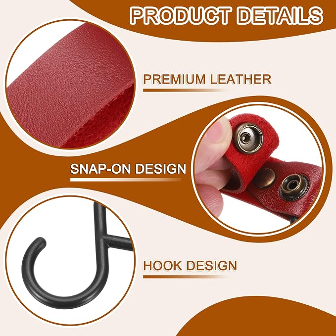 uxcell 5pcs PU Leather Hooks, Leather Straps - Image 3