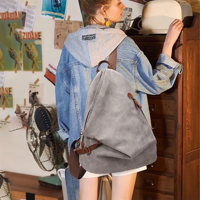 KL928 PU Leather Vintage Backpack – Large Casual Daypack Outdoor Travel - Image 7