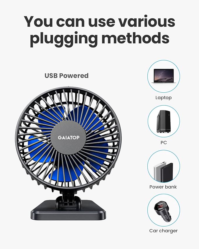 Gaiatop USB Desk Fan, Small But Powerful, Personal Portable Quiet 3 Speeds - Image 6
