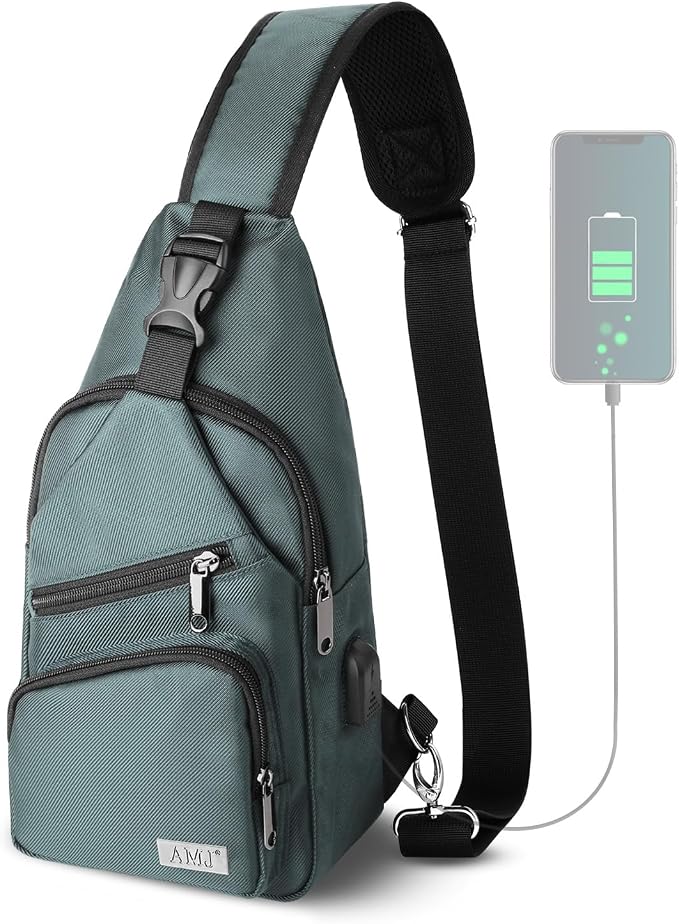 AMJ Crossbody Sling Bag Men Women, Casual Shoulder Backpack, Chest Daypack by AMJ