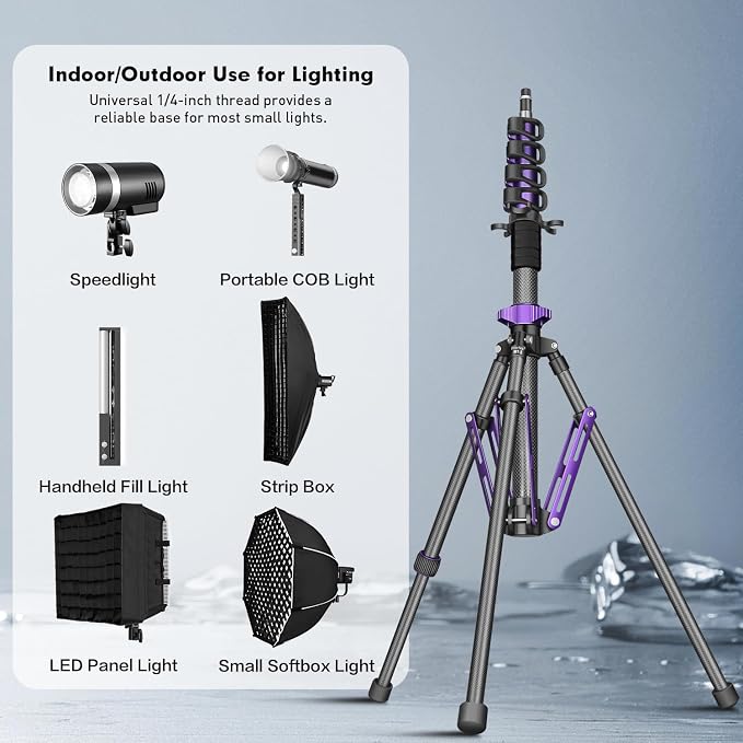 FreeSea 6.9ft/2.1m Carbon Fiber Light Stand, 4.4lbs Load, Travel Tripod - Image 7