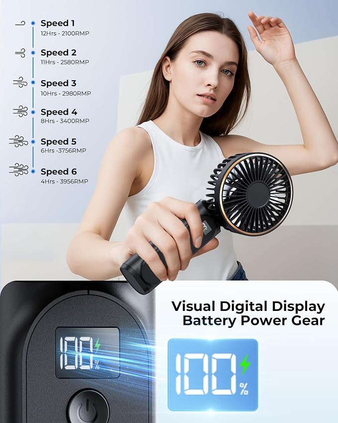TUNISE Portable Handheld Fan, Portable Fan Rechargeable, 180° Adjustable - Image 5