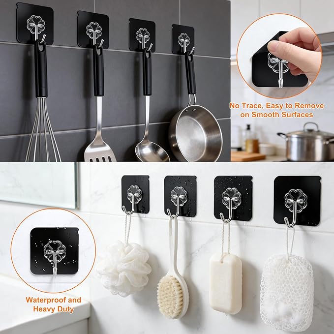 DDMY Adhesive Hooks for Hanging Heavy Duty 2026 Upgraded Black 24 Pack Sticky - Image 2