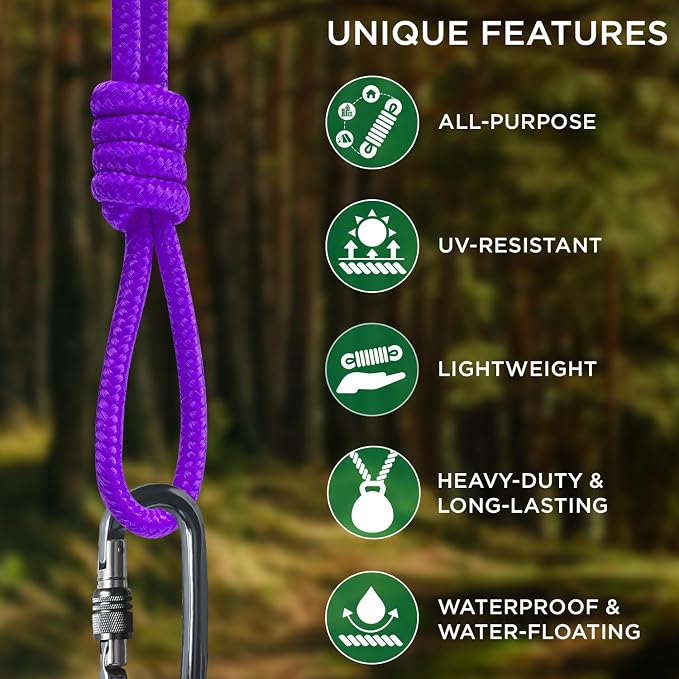 TECEUM Rope – 90 Feet x 3/8 Inch – Purple – Strong All-Purpose Utility Rope – - Image 4