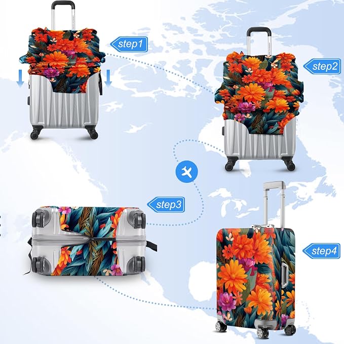 ANNA QUEEN Boho Floral Luggage Cover, Spring Orange Flower Pattern Suitcase - Image 6