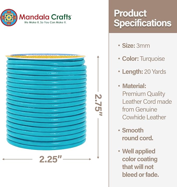 Mandala Crafts Round Genuine Turquoise Leather Cord - Image 3