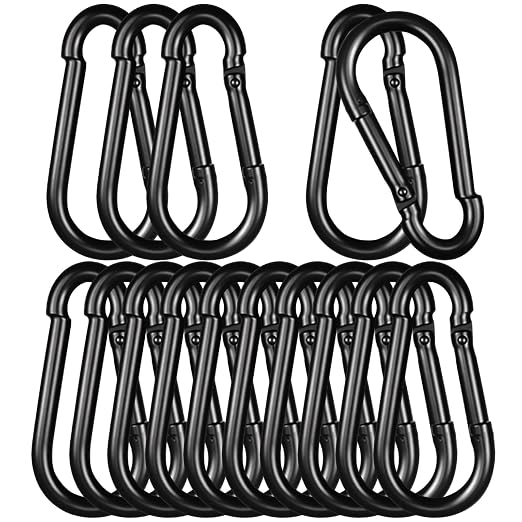 Black Carabiner, Heavy Duty Galvanized Steel Spring Snap Hook Carabiner Clips by High-PQ