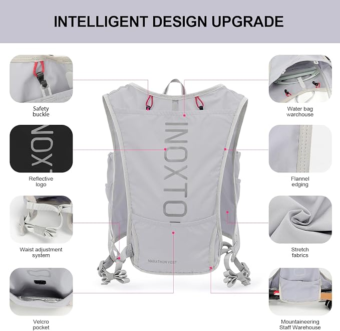 INOXTO Running Hydration Vest Backpack, Lightweight Insulated Pack - Image 4