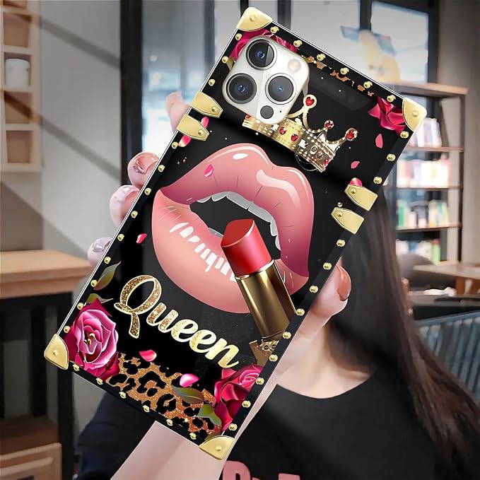 Compatible with iPhone 12 Case, Glitter Red Rose Queen Leopard Lipstick Luxury - Image 7