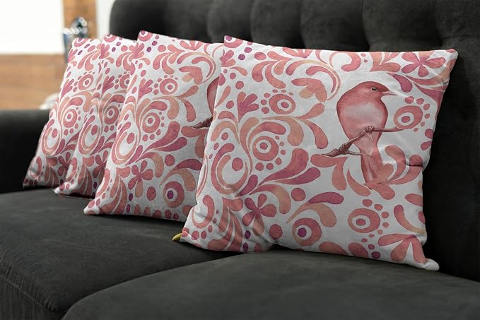 Ambesonne Watercolor Throw Pillow Cushion Case Pack of 4, Bird on Tree Branch - Image 7