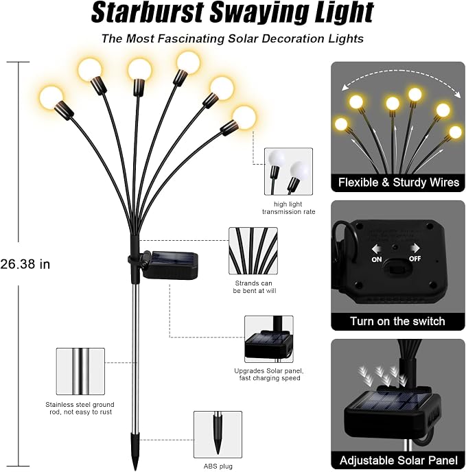 NBQQ Solar Garden Lights Outdoor, Waterproof Solar Powered Lights - Image 4