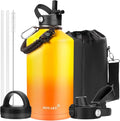 Water Bottle Insulated 32oz 40oz 64oz 128oz Straw Lid Spout Lid & 3 Lids by POYAKU
