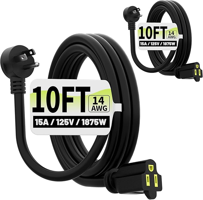 Vockjour 10 FT 2 Pack Black Low Profile Flat Plug 14 Gauge Heavy Duty Extension by Vockjour